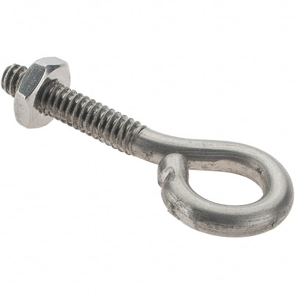 Value Collection - #10-24, Stainless Steel Wire Turned Open Eye Bolt - 7/8" Thread Length, 3/8" ID, 1" Shank Length - Exact Tooling