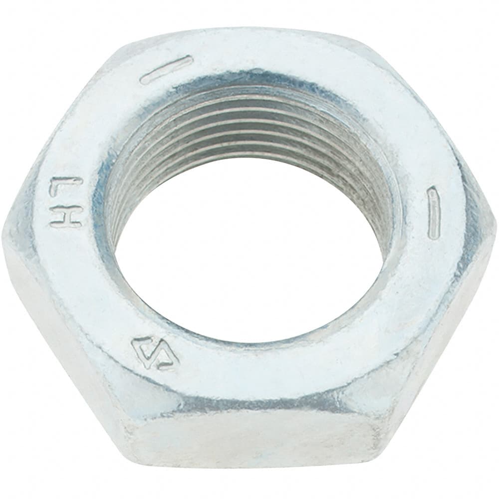 Made in USA - 1-14 UNF Steel Left Hand Hex Jam Nut - 1-1/2" Across Flats, 0.5469" High, Zinc Clear Finish - Exact Tooling