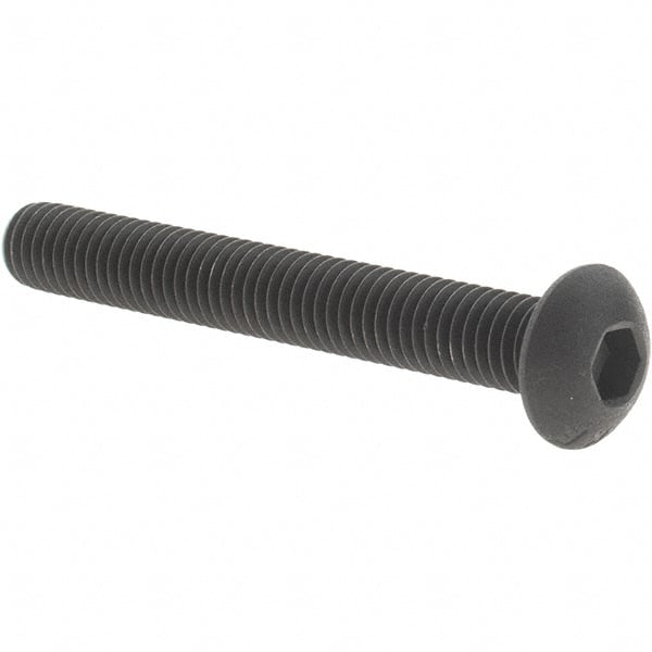 Value Collection - #10-32 UNF Hex Socket Drive, Button Screw - Alloy Steel, Black Oxide Finish, Fully Threaded, 1-1/2" Length Under Head - Exact Tooling