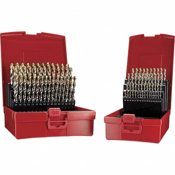 DORMER - 1 to 10mm, 118° Point, TiN Finish, High Speed Steel Jobber Length Drill Bit Set - Exact Tooling