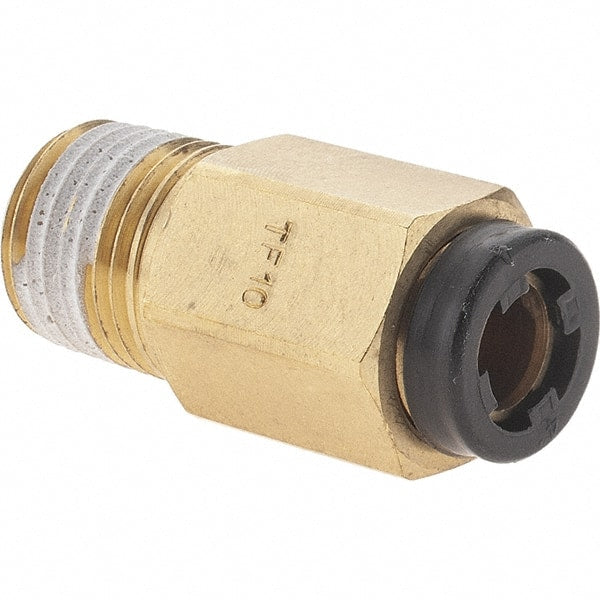 Parker - 3/16" Outside Diam, 1/8 NPT, Nickel Plated Brass Push-to-Connect Tube Male Connector - 290 Max psi, Tube to Male NPT Connection - Exact Tooling