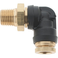 Parker - 3/8" Outside Diam, 1/4 Thread, Brass Push-to-Connect Tube Male Elbow - 250 Max psi, Tube to Male NPT Connection - Exact Tooling