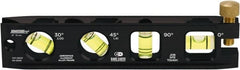 Johnson Level & Tool - Magnetic 6" Long 4 Vial Torpedo Level - Aluminum, Black, 1 30°, 1 45°, 1 Plumb & 1 Level Vial - Exact Tooling