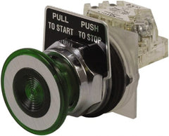 Schneider Electric - 30mm Mount Hole, Extended Straight, Pushbutton Switch with Contact Block - Green Pushbutton, Maintained (MA) - Exact Tooling