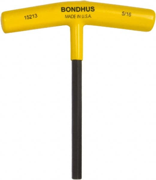 Bondhus - 5/16" Hex, T-Handle Cushion Grip, Hex Key - 6" OAL, Protanium High Torque Steel, Inch System of Measurement - Exact Tooling