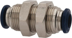 Value Collection - 1/4" Outside Diam, Nickel Plated Brass Push-to-Connect Tube Bulkhead Union - 250 Max psi, Tube to Tube Connection, Buna O-Ring - Exact Tooling
