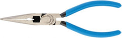 Channellock - 6" OAL, 2-7/32" Jaw Length x 41/64" Jaw Width, Long Nose Pliers - Crosshatch Jaw, Standard Head, Plastic Dipped Handles - Exact Tooling
