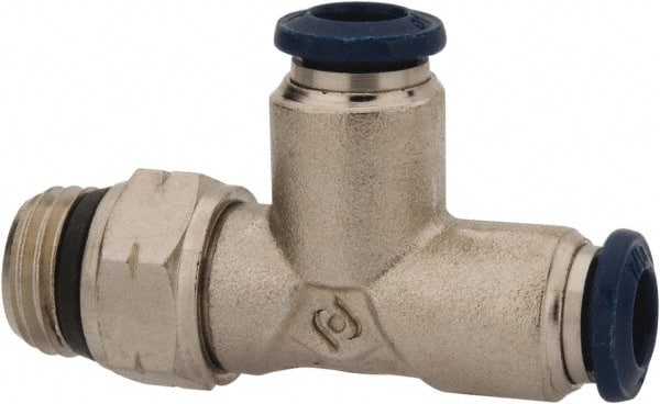 Value Collection - 3/8" Outside Diam, 1/2 Universal, Nickel Plated Brass Push-to-Connect Tube Male Swivel Run Tee - 250 Max psi, Tube to Universal Thread Connection, Buna O-Ring - Exact Tooling