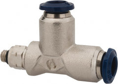 Value Collection - 1/8" Outside Diam, 10-32 Universal, Nickel Plated Brass Push-to-Connect Tube Male Swivel Run Tee - 250 Max psi, Tube to Universal Thread Connection, Buna O-Ring - Exact Tooling