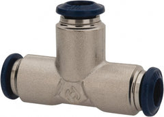 Value Collection - 1/8" Outside Diam, Nickel Plated Brass Push-to-Connect Tube Union Tee - 250 Max psi, Tube to Tube Connection, Buna O-Ring - Exact Tooling