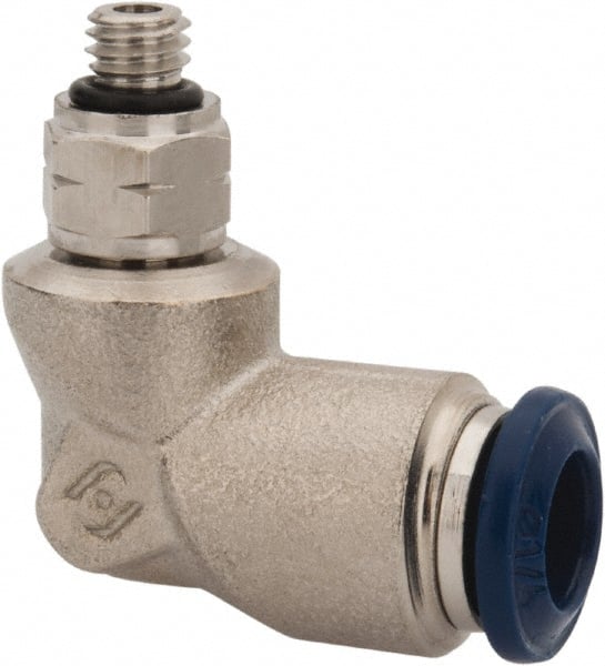 Value Collection - 5/32" Outside Diam, 10-32 Universal, Nickel Plated Brass Push-to-Connect Tube Male Swivel Elbow - 250 Max psi, Tube to Universal Thread Connection, Buna O-Ring - Exact Tooling