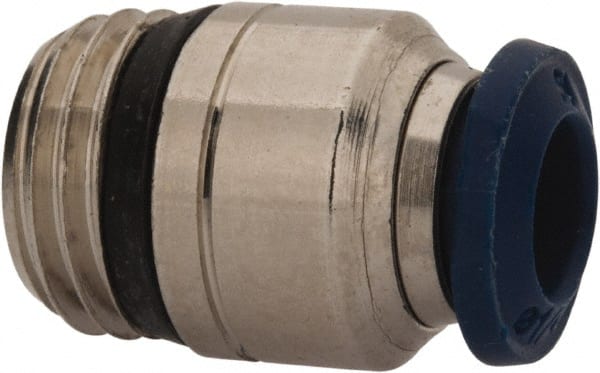 Value Collection - 1/8" Outside Diam, 10-32 Universal, Nickel Plated Brass Push-to-Connect Tube Male Connector - 250 Max psi, Tube to Universal Thread Connection, Buna O-Ring - Exact Tooling
