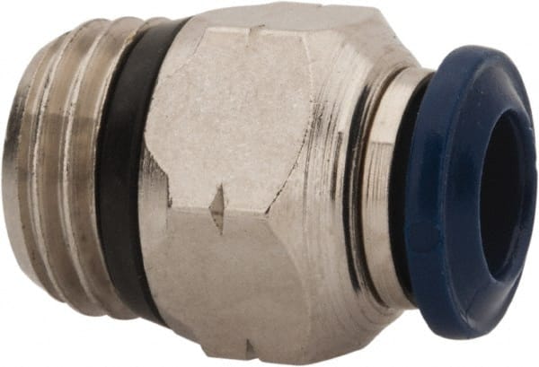 Value Collection - 1/2" Outside Diam, 1/4 Universal, Nickel Plated Brass Push-to-Connect Tube Male Connector - 250 Max psi, Tube to Universal Thread Connection, Buna O-Ring - Exact Tooling