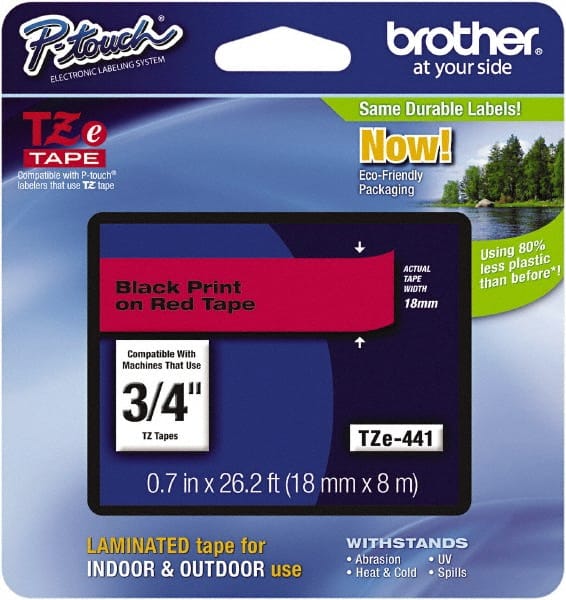 Brother - 3/4" Wide x 314.4" Long, Red Plastic/Paper Tape Cassette - For Label Maker - Exact Tooling