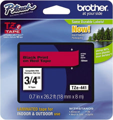 Brother - 3/4" Wide x 314.4" Long, Red Plastic/Paper Tape Cassette - For Label Maker - Exact Tooling