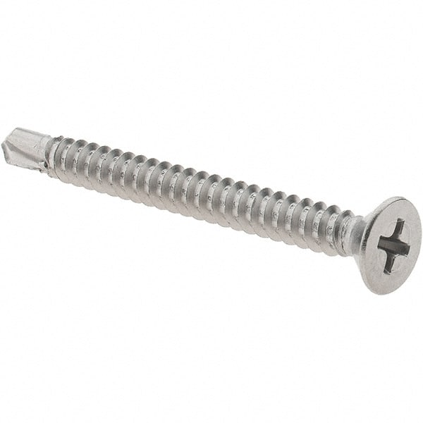 Value Collection - #10, Flat Head, Phillips Drive, 2" OAL, #3 Point, Self Drilling Screw - Grade 410 Stainless Steel - Exact Tooling