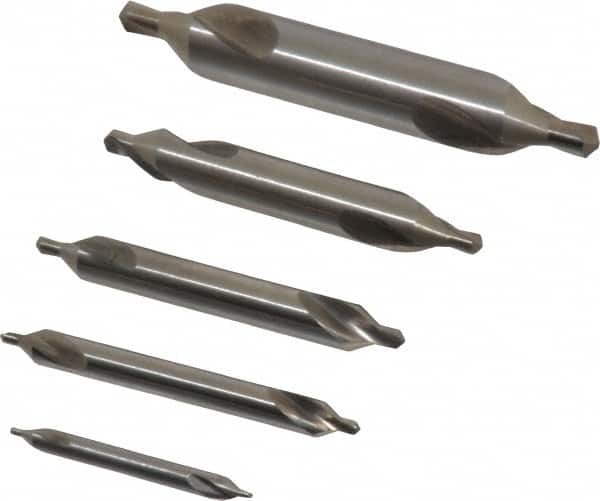Chicago-Latrobe - 5 Piece, #1 to 5, 1/8 to 7/16" Body Diam, 3/64 to 3/16" Point Diam, Plain Edge, High Speed Steel Combo Drill & Countersink Set - 60° Incl Angle, 1/8 to 2-3/4" OAL, Double End, 217 Series Compatibility - Exact Tooling