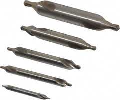 Chicago-Latrobe - 5 Piece, #1 to 5, 1/8 to 7/16" Body Diam, 3/64 to 3/16" Point Diam, Plain Edge, High Speed Steel Combo Drill & Countersink Set - 60° Incl Angle, 1/8 to 2-3/4" OAL, Double End, 217 Series Compatibility - Exact Tooling
