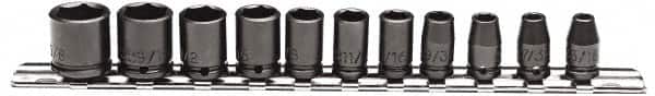 Proto - 11 Piece 1/4" Drive Impact Socket Set - 6 Points, 3/16" to 5/8" Range, Inch Measurement Standard - Exact Tooling