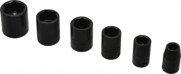 Proto - 6 Piece 1/4" Drive Impact Socket Set - 6 Points, 1/4" to 9/16" Range, Inch Measurement Standard - Exact Tooling