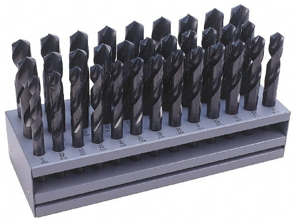 Chicago-Latrobe - 1/2 to 1", 118° Point, Oxide Finish, High Speed Steel Reduced Shank Drill Bit Set - Exact Tooling