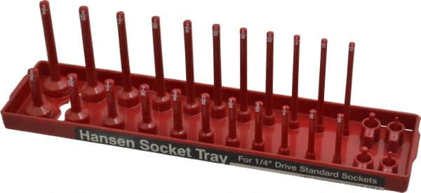 Made in USA - 26 Piece Capacity Deep & Shallow Inch Socket Tray - 1/4" Drive, Red - Exact Tooling