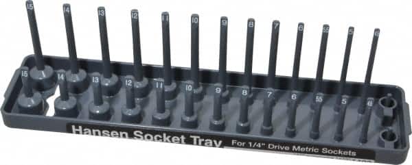 Made in USA - 28 Piece Capacity Deep & Shallow Metric Socket Tray - 1/4" Drive, Gray - Exact Tooling