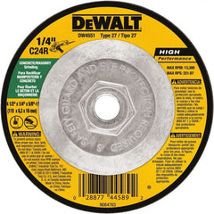 DeWALT - 24 Grit, 4-1/2" Wheel Diam, 1/4" Wheel Thickness, Type 27 Depressed Center Wheel - Silicon Carbide, Resinoid Bond, 13,300 Max RPM - Exact Tooling