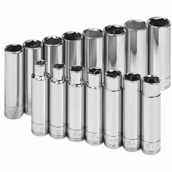 SK - 1/2" Drive Deep Socket Set - 10 to 24mm, Metric Measurement Standard - Exact Tooling