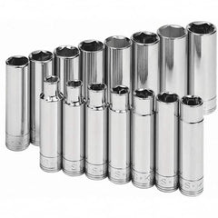 SK - 1/2" Drive Deep Socket Set - 10 to 24mm, Metric Measurement Standard - Exact Tooling