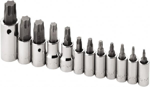 SK - 12 Piece 1/4, 3/8 & 1/2" Drive Torx Bit Socket Set - T10 to T60 Torx - Exact Tooling