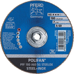 PFERD - Flap Discs; Abrasive Type: Coated ; Flap Disc Type: Type 27 ; Disc Diameter (Inch): 7 ; Abrasive Material: Aluminum Oxide ; Grit: 60 ; Attaching System: Threaded Hole - Exact Tooling