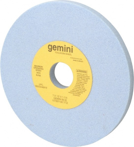 Norton - 7" Diam x 1-1/4" Hole x 1/2" Thick, I Hardness, 60 Grit Surface Grinding Wheel - Aluminum Oxide, Type 1, Medium Grade, 3,600 Max RPM, No Recess - Exact Tooling