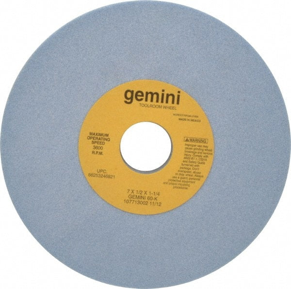 Norton - 7" Diam x 1-1/4" Hole x 1/2" Thick, K Hardness, 60 Grit Surface Grinding Wheel - Aluminum Oxide, Type 1, Medium Grade, 3,600 Max RPM, No Recess - Exact Tooling