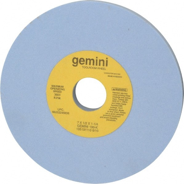 Norton - 7" Diam x 1-1/4" Hole x 1/2" Thick, K Hardness, 100 Grit Surface Grinding Wheel - Aluminum Oxide, Type 1, Fine Grade, 3,600 Max RPM, No Recess - Exact Tooling