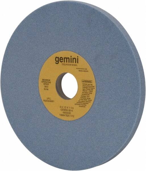 Norton - 8" Diam x 1-1/4" Hole x 1/2" Thick, K Hardness, 60 Grit Surface Grinding Wheel - Aluminum Oxide, Type 1, Medium Grade, 3,600 Max RPM, No Recess - Exact Tooling