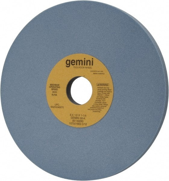 Norton - 8" Diam x 1-1/4" Hole x 1/2" Thick, K Hardness, 80 Grit Surface Grinding Wheel - Aluminum Oxide, Type 1, Medium Grade, 3,600 Max RPM, No Recess - Exact Tooling