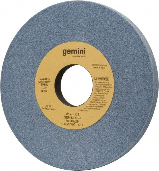 Norton - 12" Diam x 3" Hole x 1" Thick, J Hardness, 46 Grit Surface Grinding Wheel - Aluminum Oxide, Type 1, Coarse Grade, 2,705 Max RPM, No Recess - Exact Tooling