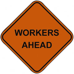 PRO-SAFE - "Workers Ahead", 48" Wide x 48" High, Nylon Construction Roadway Signs - Orange, Square, Sign Stand Mount - Exact Tooling