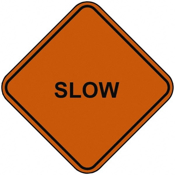 PRO-SAFE - "Slow", 48" Wide x 48" High, Nylon Construction Roadway Signs - Orange, Square, Sign Stand Mount - Exact Tooling
