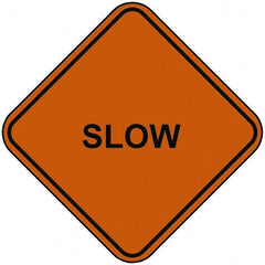PRO-SAFE - "Slow", 48" Wide x 48" High, Nylon Construction Roadway Signs - Orange, Square, Sign Stand Mount - Exact Tooling