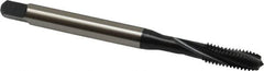 Emuge - #10-24 UNC, 3 Flute, 15° Helix, Modified Bottoming Chamfer, Nitride/Oxide Finish, Cobalt Spiral Flute STI Tap - Right Hand Flute, 3.15" OAL, 0.255" Shank Diam, 0.669" Thread Length, 3BX Class of Fit, Series Rekord D-Ti - Exact Tooling