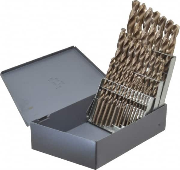 Chicago-Latrobe - 1/16 to 1/2", 135° Point, Gold Finish, Cobalt Jobber Length Drill Bit Set - Exact Tooling