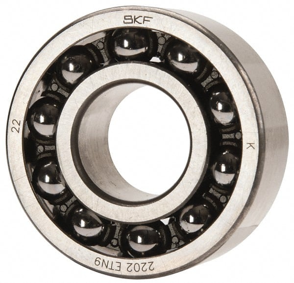 SKF - 15mm Bore Diam, 35mm OD, Open Self Aligning Radial Ball Bearing - 14mm Wide, 2 Rows, Round Bore, 459 Lb Static Capacity, 1,960 Lb Dynamic Capacity - Exact Tooling