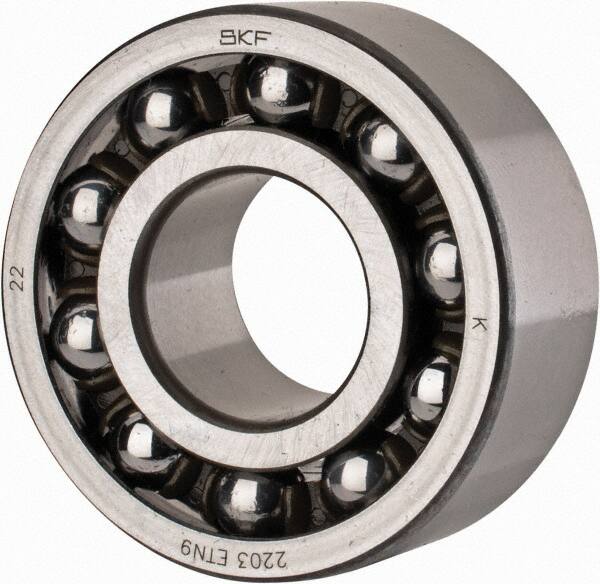 SKF - 17mm Bore Diam, 40mm OD, Open Self Aligning Radial Ball Bearing - 16mm Wide, 2 Rows, Round Bore, 573 Lb Static Capacity, 2,380 Lb Dynamic Capacity - Exact Tooling