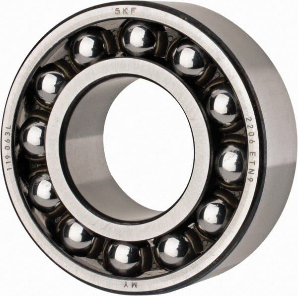 SKF - 30mm Bore Diam, 62mm OD, Open Self Aligning Radial Ball Bearing - 20mm Wide, 2 Rows, Round Bore, 1,510 Lb Static Capacity, 5,350 Lb Dynamic Capacity - Exact Tooling