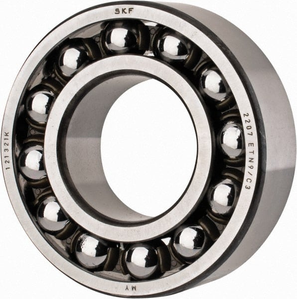 SKF - 35mm Bore Diam, 72mm OD, Open Self Aligning Radial Ball Bearing - 23mm Wide, 2 Rows, Round Bore, 1,980 Lb Static Capacity, 6,900 Lb Dynamic Capacity - Exact Tooling