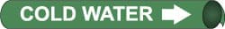 NMC - Pipe Marker with Cold Water Legend and Arrow Graphic - 10 to 10" Pipe Outside Diam, White on Green - Exact Tooling