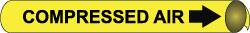 NMC - Pipe Marker with Compressed Air Legend and Arrow Graphic - 3-3/8 to 4-1/2" Pipe Outside Diam, Black on Yellow - Exact Tooling