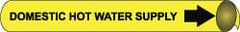 NMC - Pipe Marker with Domestic Hot Water Supply Legend and Arrow Graphic - 2-1/2 to 3-1/4" Pipe Outside Diam, Black on Yellow - Exact Tooling